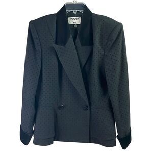 KASPER  Wool Blend Black Tailored Swiss Dot Velvet Trim Jacket Blazer Size 14
